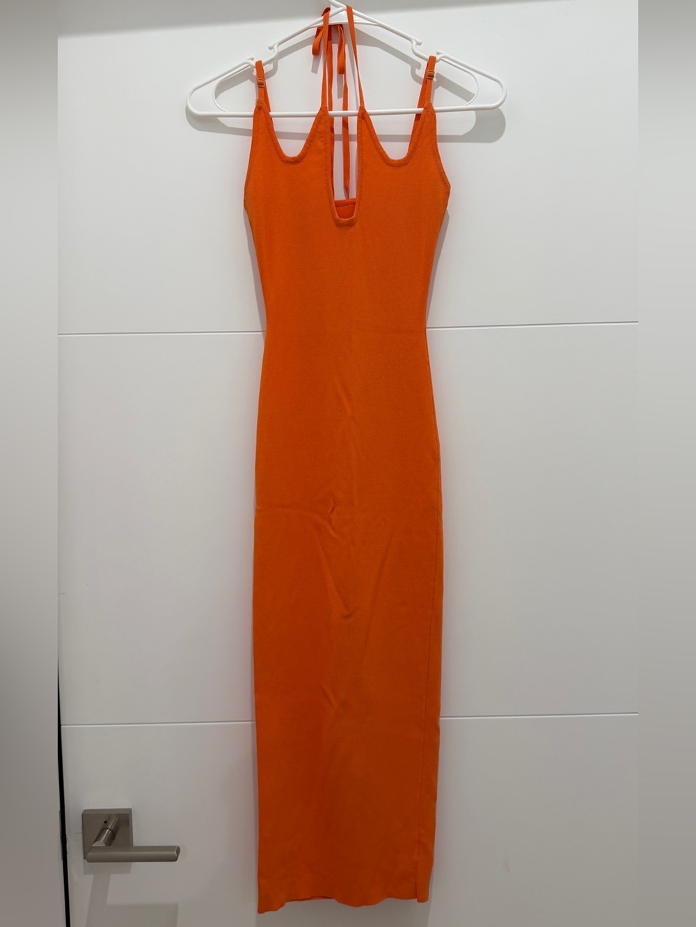 Orange Halter Bodycon Midi Dress